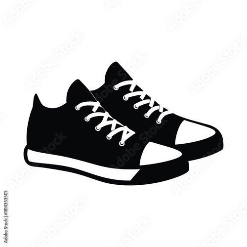 Iconic black canvas sneakers with white laces and rubber soles Vector