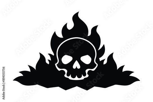 Fiery skull icon: a warning symbol of danger and rebellion. Vector