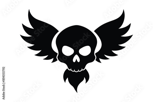 Stylized skull with spread wings and a beard, a symbolic dark icon Vector