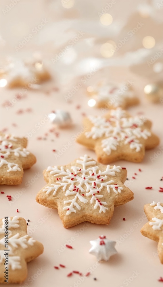 Fototapeta premium Holiday gingerbread cookies decorated with icing on pastel background 