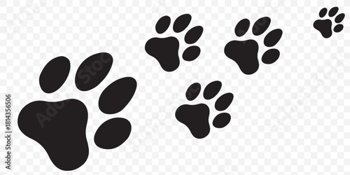 Seamless background displays a pattern of black animal paw prints scattered across a clean white backdrop, creating a playful and modern design perfect for various creative projects