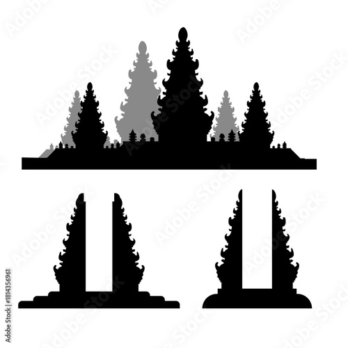 Asian Temple Silhouette Skyline Traditional Architecture Elements.