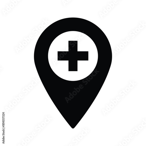 Free Download Black medical cross in location pin icon on white background map marker healthcare - GFXLoad