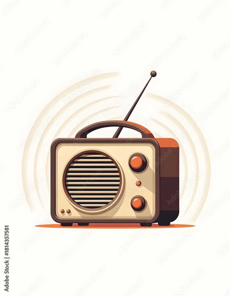 Obraz premium Retro radio illustration with antenna and speaker on a white background