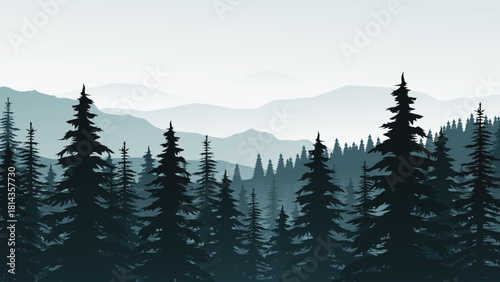 a foggy forest in blue tones back