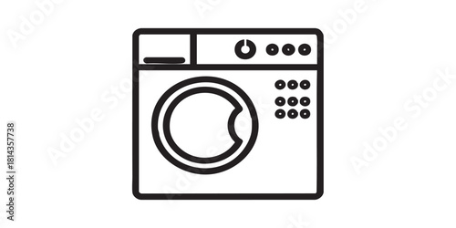 Washing machine with buttons and closed lid line icon, washing concept. Vector graphics. Machine for automatic washing sign on white background, style icon mobile or web design.