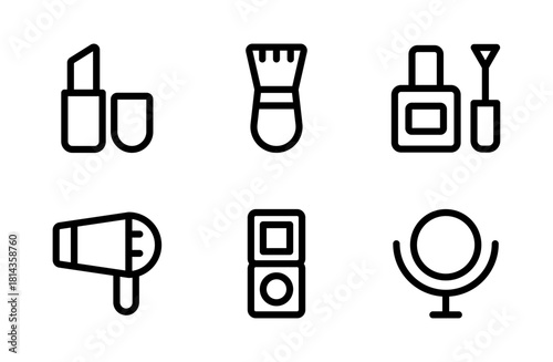 Elegant beauty icon set featuring modern cosmetic elements crafted for skincare branding, makeup visuals, wellness guides, and professional design projects