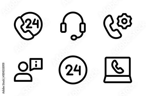 Professional support service icon set featuring modern assistance and help symbols crafted for customer care visuals and reliable communication projects