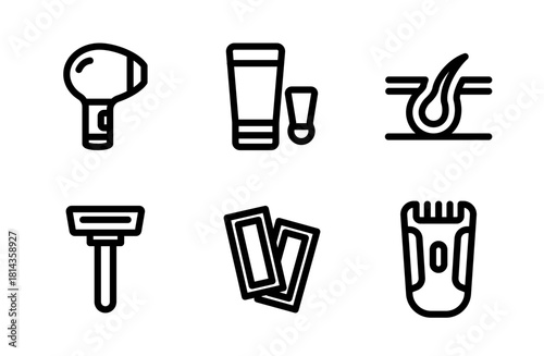 Modern epilation icon set featuring smooth hair removal symbols designed for beauty care visuals, skincare branding, and professional wellness projects
