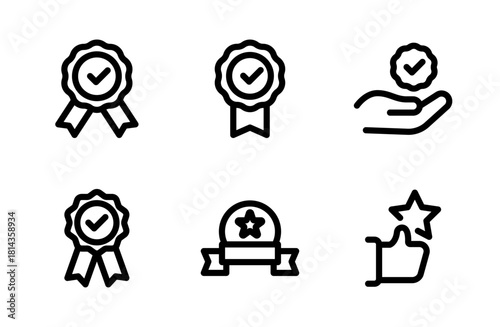 Premium quality icon set featuring modern assurance and certification symbols crafted for reliable branding visuals and professional standard-focused projects