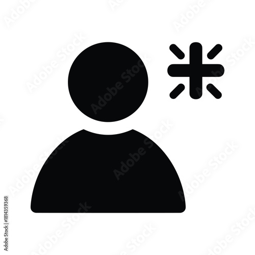 Black silhouette of a person icon with a small asterisk symbol user avatar