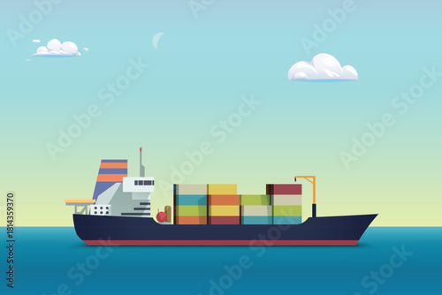 vibrant cargo container ship in the sea