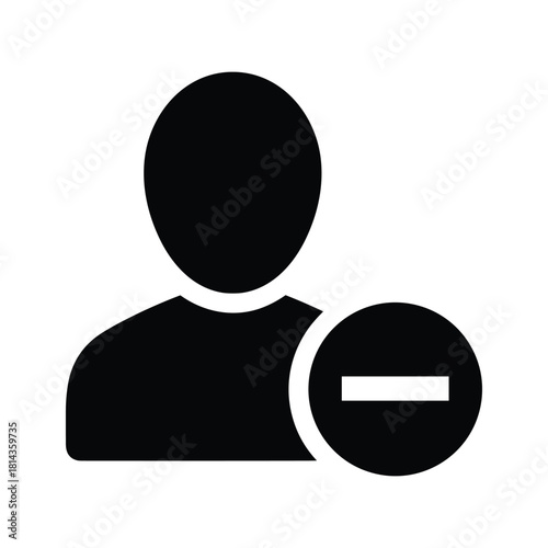 Black silhouette of person icon with minus sign user profile