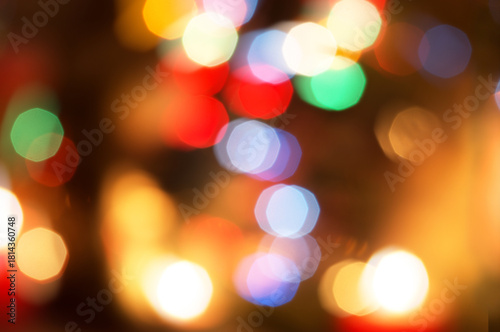 Christmas lights background, abstract colorful background with bokeh glitter of colorful light