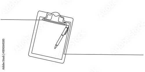 One continuous line drawing illustration of a clipboard and pencil for conceptual art and design vector, Single line drawing checklist clipboard and pen