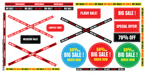 Colorful sale banners and discount labels collection