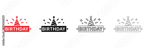 happy birthday typography design, birthday design element vector icon silhouette and line art