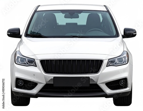 White sedan facing forward, detailed view