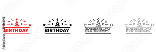 happy birthday typography design, birthday design element vector icon silhouette and line art