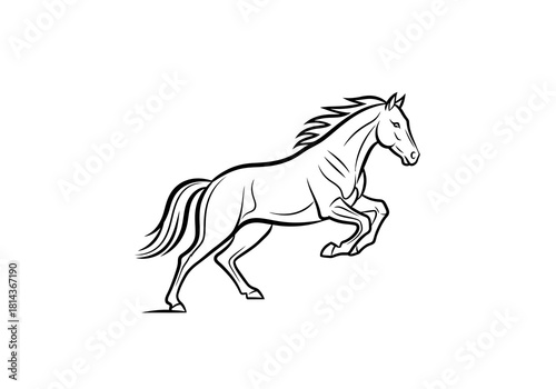 Black and White Illustration of a Prancing Horse