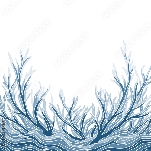 Sprawling frost vines crawling up the sides in icy blue patterns  