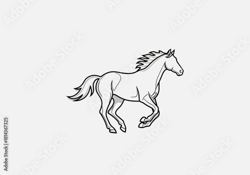 Running Horse Outline Illustration with Flowing Mane and Tail
