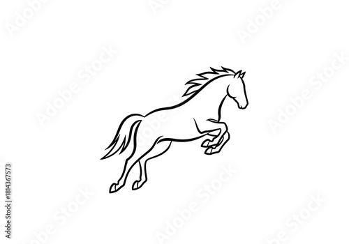 Black and White Outline of a Horse Leaping