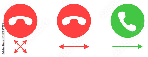 Phone call icon answer, accept and decline call icons with green and red buttons , Contact us telephone sign - communication icons