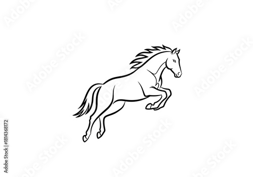 Black and White Line Art of a Leaping Horse