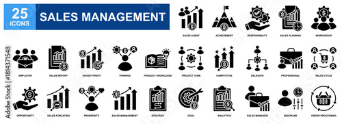 Sales Management icon set collection. Containing design Sales Agent, Achievement, Sales Planning, Sales Report, Target Profit