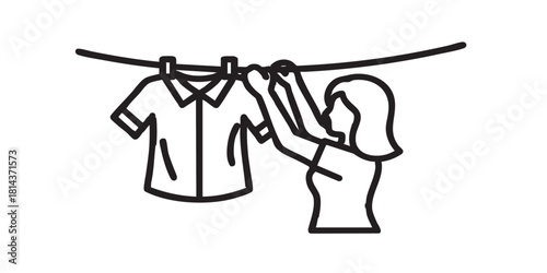 Woman and clean shirt line icon, manual washing concept. Vector graphics. Planning laundry, wash sign on white background, style icon mobile or web design