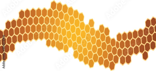 Curved Honeycomb Hexagon Pattern Background - Vector Abstract Gold and Orange Wavy Mosaic Texture, Beehive Geometric Design, Natural Food Theme