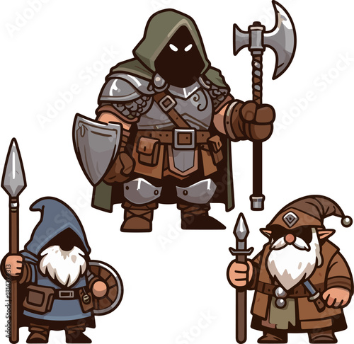 3体のドワーフ族のイラスト