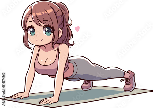 腕立て伏せ運動をする女性のイラスト