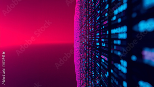 Abstract Data Visualization Display in Neon Pink and Blue