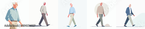 Elderly Man Walking Vector Illustration