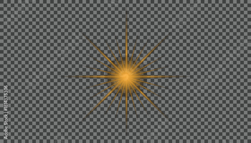 Golden Starburst Light Effect with Transparent Background glow sparkle