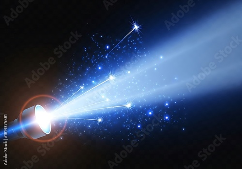 Blue light streams from a device, creating a magical glowing effect.