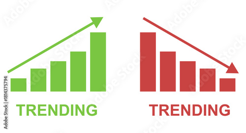 Business growing bar graph icon arrow symbol. Growth and decline graphs and charts icons. Profit growing icon symbol. Diagram bar. increase and decrease chart icons