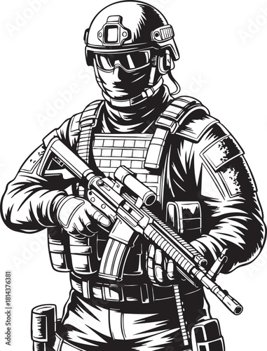 Tactical Military Soldier Vector Illustration