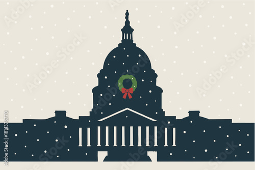 US Capitol Building Decorated for Christmas in Snowy Landscape