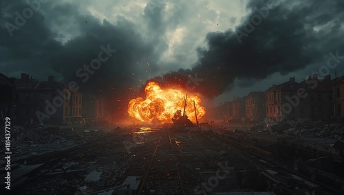 Massive Explosion Rocks Abandoned Street During Dark, Stormy Day