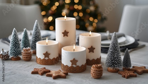 Holiday Candles and Decorations Create a Cozy Atmosphere During a Festive Cel...