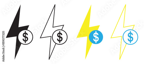 electricity cost icon. price or tariff electric energy, vector symbol on transparent background