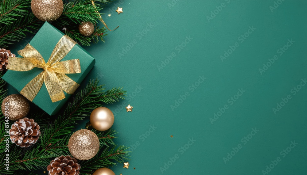 Obraz premium Festive gift presentation holiday season decorative image indoor setting overhead view celebratory concept for christmas and new year celebrations