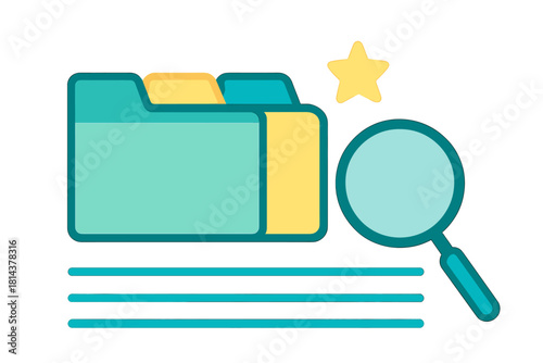 Searching and organizing important digital files using a magnifying glass and favorite star symbol