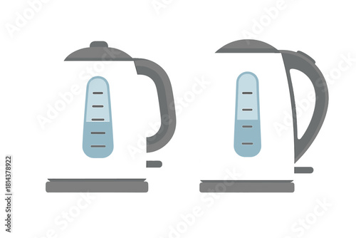Two white and gray electric kettles, modern household appliances for boiling water