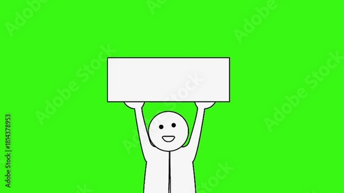 Digital Animated Man Carrying Blank Rectangular Message Sign, Ready for Custom Text.