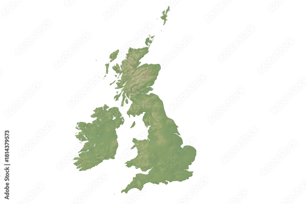 Naklejka premium Map of british isles showing topography and geography of united kingdom and ireland with transparent background