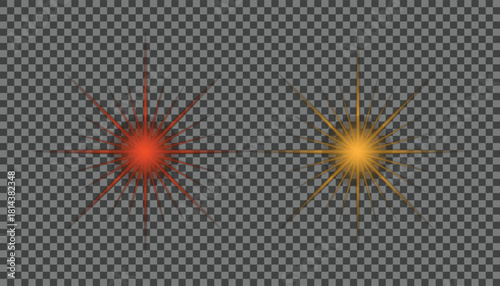 Two Starburst Light Effects Red and Yellow on Transparent Background vector illustration